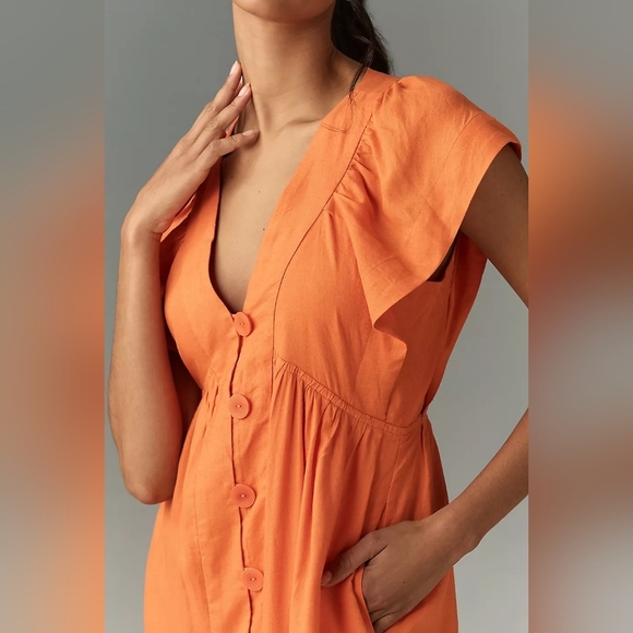Anthropologoe Elegant Orange Midi Dress - Picture 3 of 9